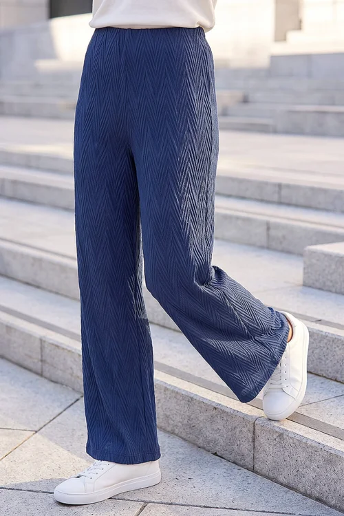 Roman Navy Chevron Textured Stretch Trouser - 14 Image 1
