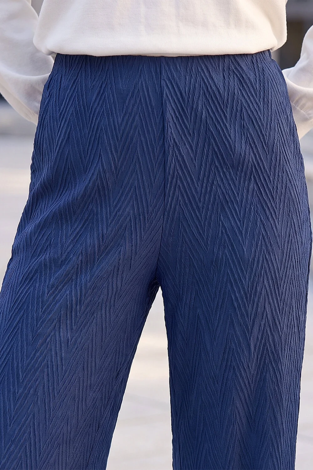 Roman Navy Chevron Textured Stretch Trouser - 14 Image 4