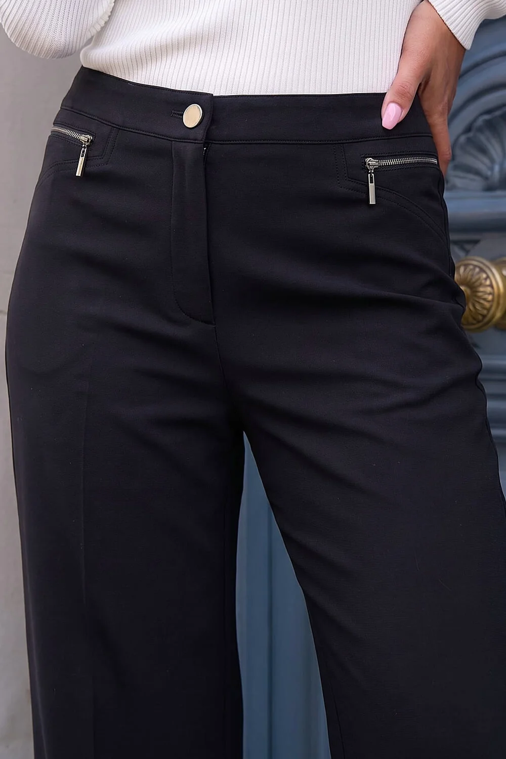 Roman Black Ponte Zip Wide Leg Trousers - 20 Image 4