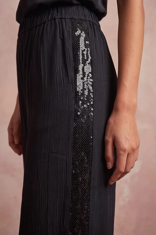Roman Black Sequin Side Stripe Wide Leg Trouser - 14 Image 4