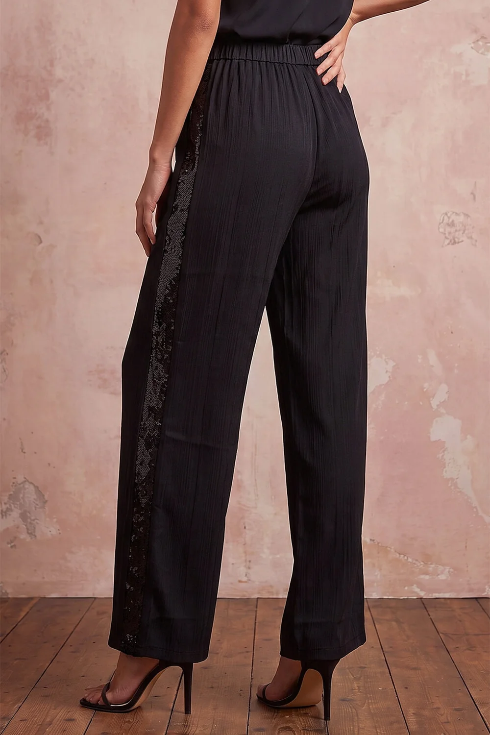 Roman Black Sequin Side Stripe Wide Leg Trouser - 14 Image 3