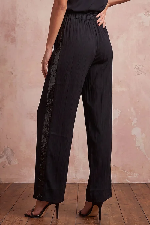 Roman Black Sequin Side Stripe Wide Leg Trouser - 14 Image 3