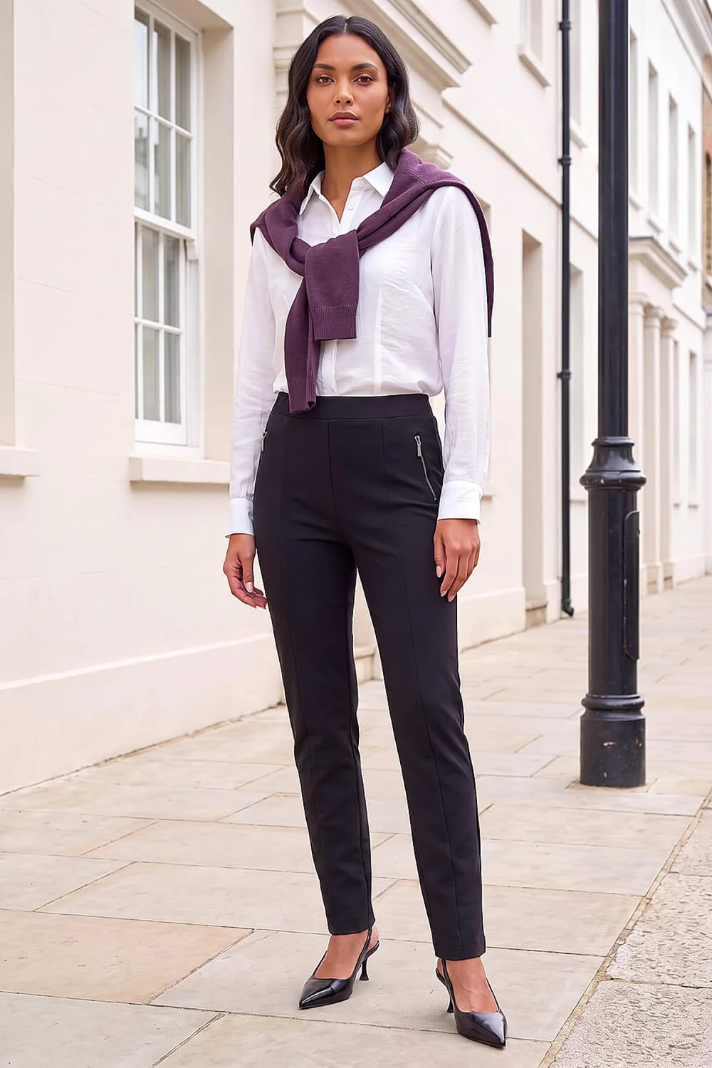 Roman Black Ponte Zip Slim Trouser - 20 Image 2