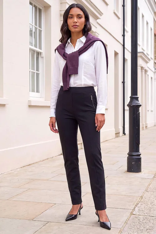 Roman Black Ponte Zip Slim Trouser - 20 Image 2