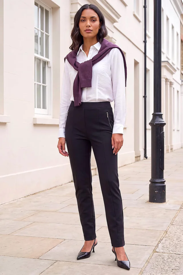 Roman Black Ponte Zip Slim Trouser