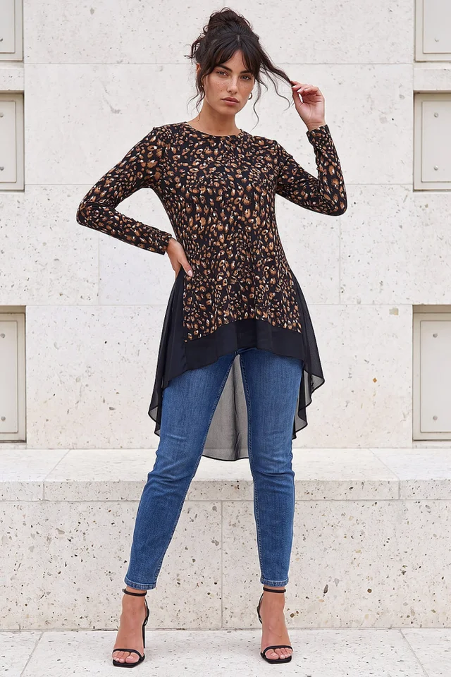 Roman Tan Abstract Print Tunic