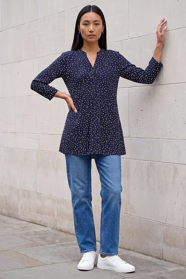 Roman Navy Ditsy Spot Puff Print Tunic Top