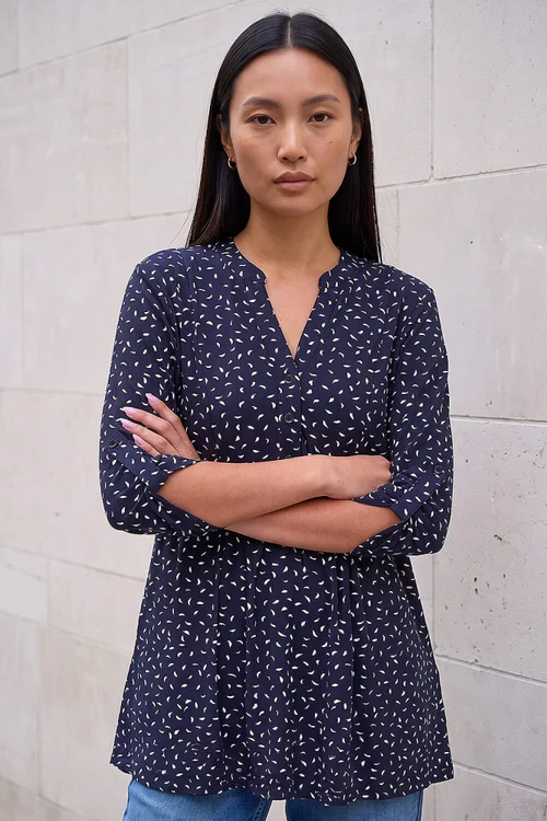 Roman Navy Ditsy Spot Puff Print Tunic Top - 14 Image 1