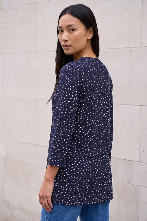 Roman Navy Ditsy Spot Puff Print Tunic Top - 14 Image 3