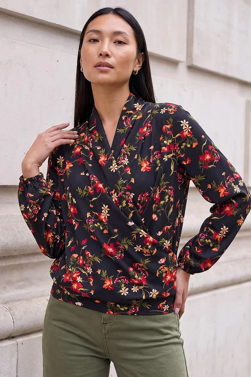 Roman Red Floral Prt Wrap Top - 16 Image 1