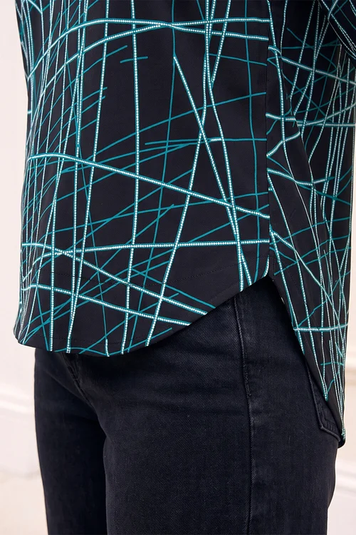 Roman Teal V-Neck Abstract Puff Print Top - 14 Image 4