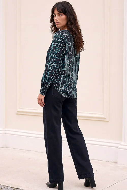 Roman Teal V-Neck Abstract Puff Print Top - 14 Image 3