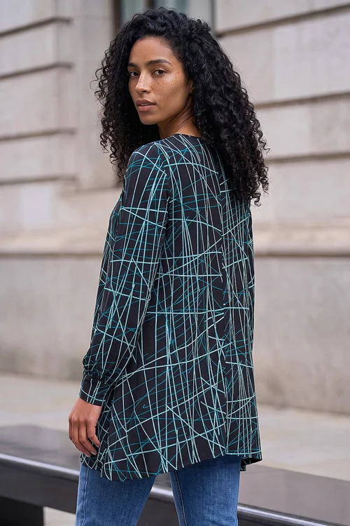 Roman Teal Abstract Geometric Tunic Top - 14 Image 3