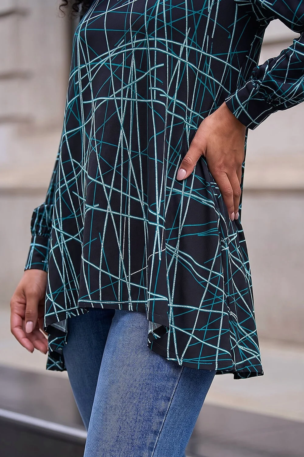 Roman Teal Abstract Geometric Tunic Top - 14 Image 4
