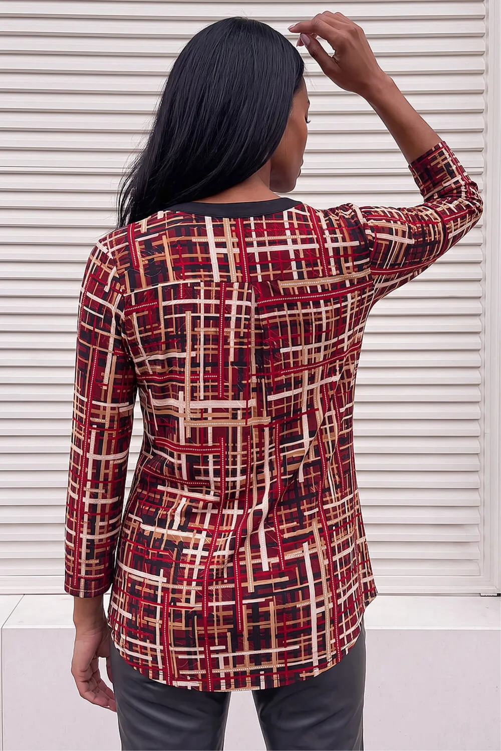 Roman Red Modern Plaid Print Shirt - 14 Image 4