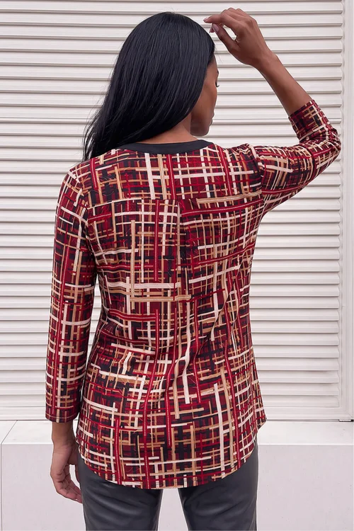 Roman Red Modern Plaid Print Shirt - 14 Image 4