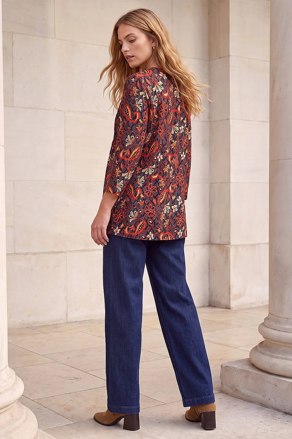 Roman Copper Geo Floral Print Pintuck Shirt - 18 Image 3