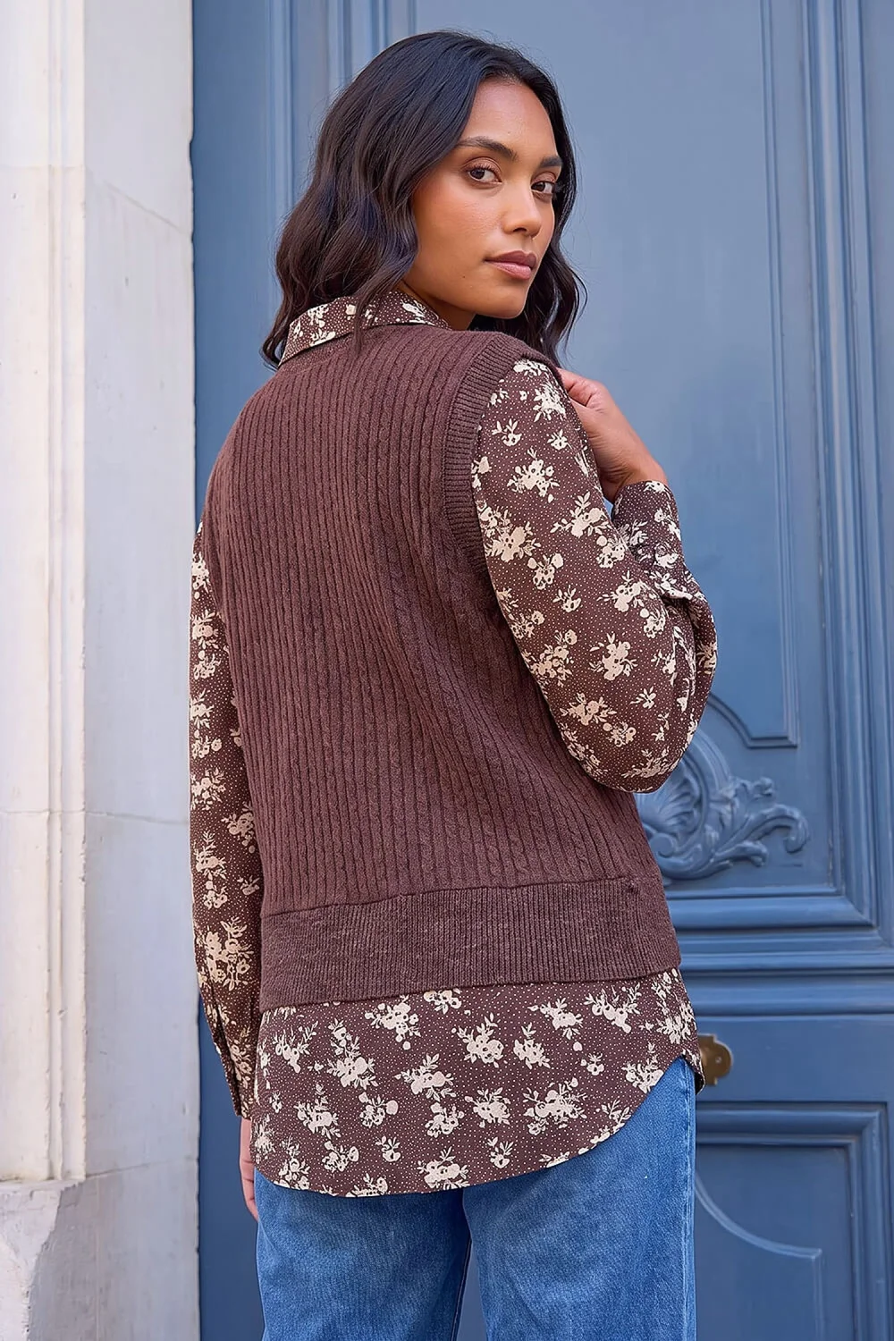 Roman Chocolate Ditsy Print 2 in 1 Top - 20 Image 3