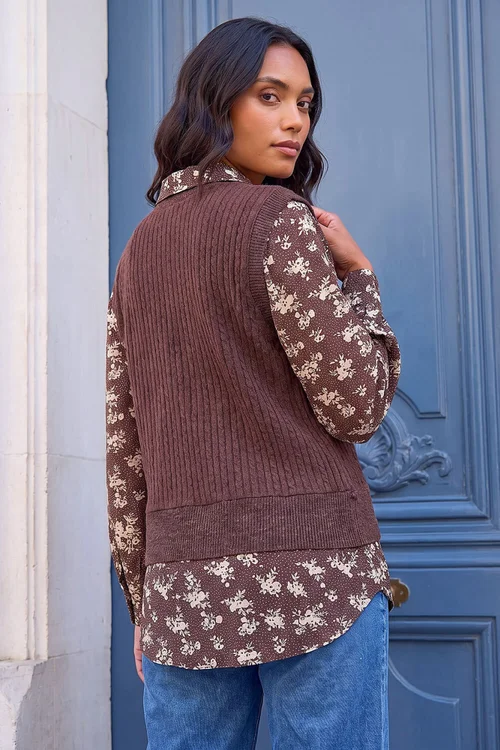 Roman Chocolate Ditsy Print 2 in 1 Top - 20 Image 3