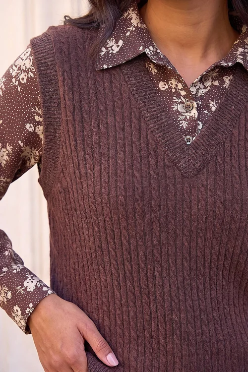 Roman Chocolate Ditsy Print 2 in 1 Top - 20 Image 4