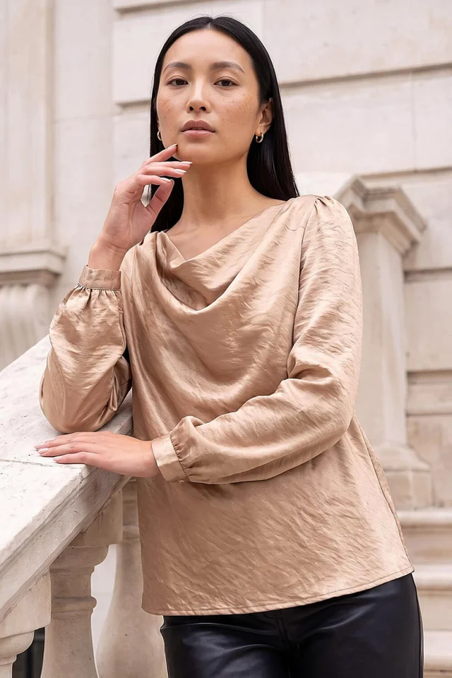 Roman Gold Satin Cowl Neck Top