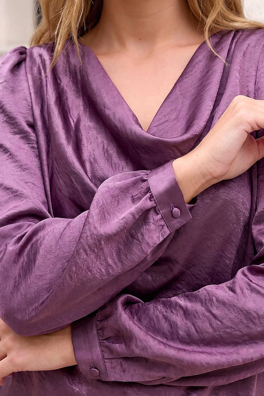 Roman Purple Satin Cowl Neck Top - 10 Image 4