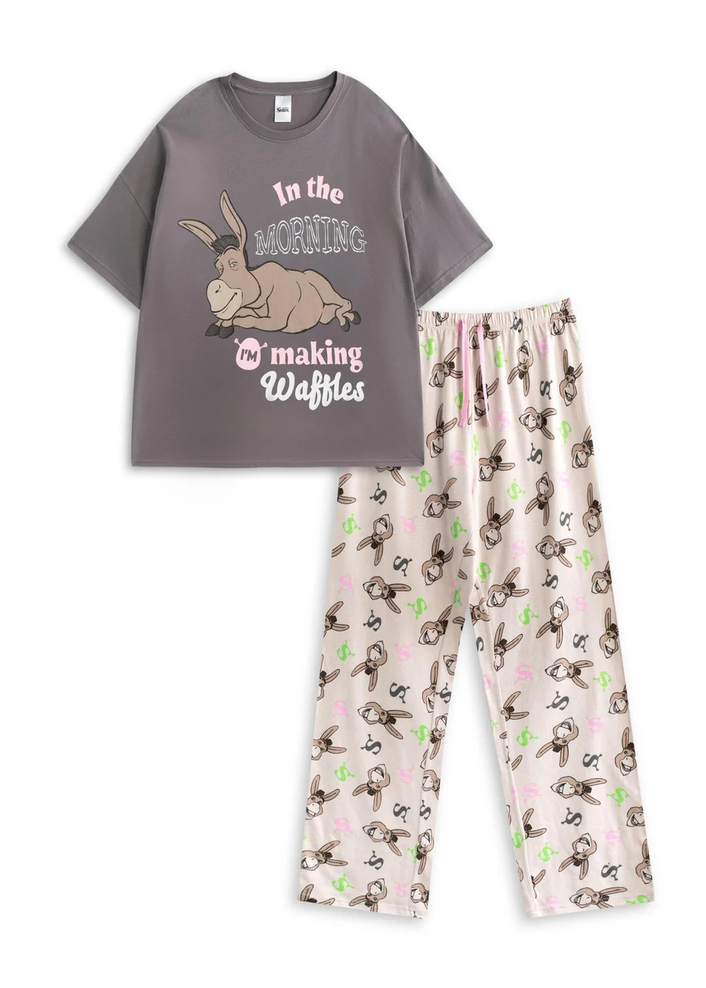 Vanilla Underground Shrek Womens Multicoloured Donkey Short Sleeve Long Leg Pyjama Set (XS-XL) - S Image 1