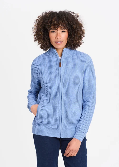 Cotton Traders Arctic Blue Borg Trim Cardigan - 2XL Image 1
