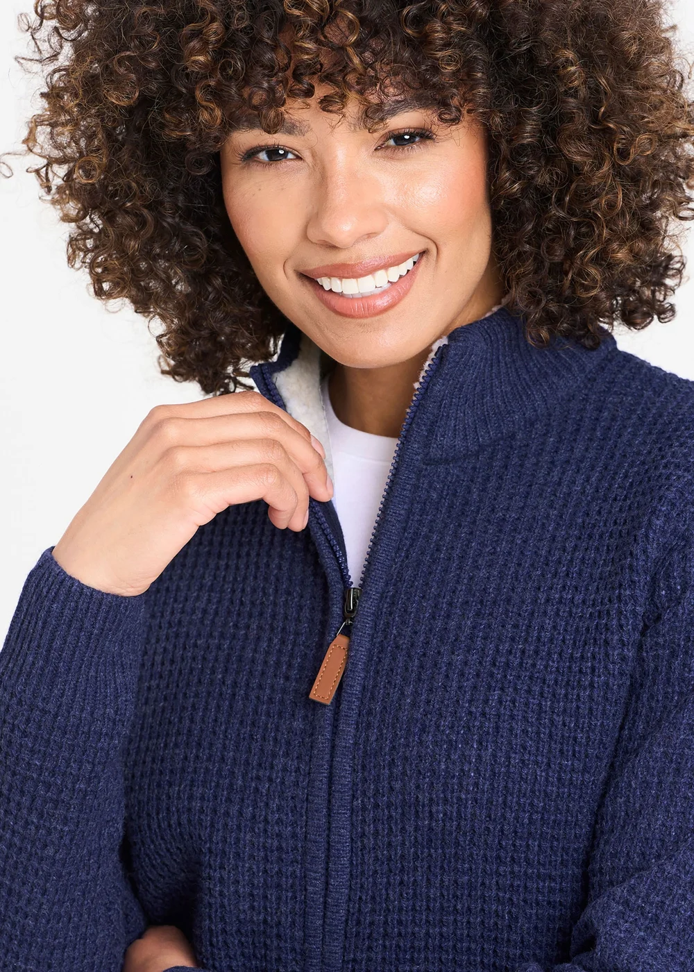 Cotton Traders Marine Borg Trim Cardigan - 3XL Image 3
