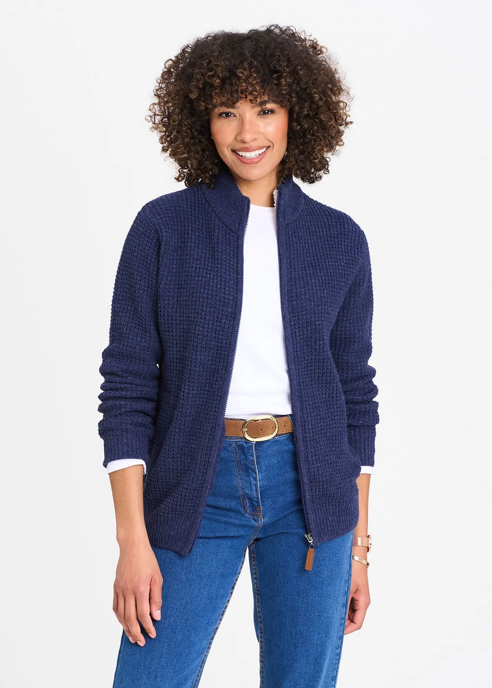 Cotton Traders Marine Borg Trim Cardigan - 3XL Image 1