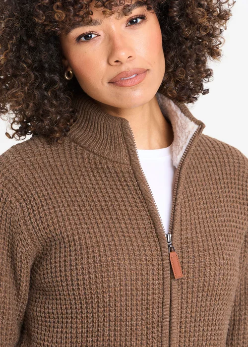 Cotton Traders Walnut Borg Trim Cardigan - XL Image 3