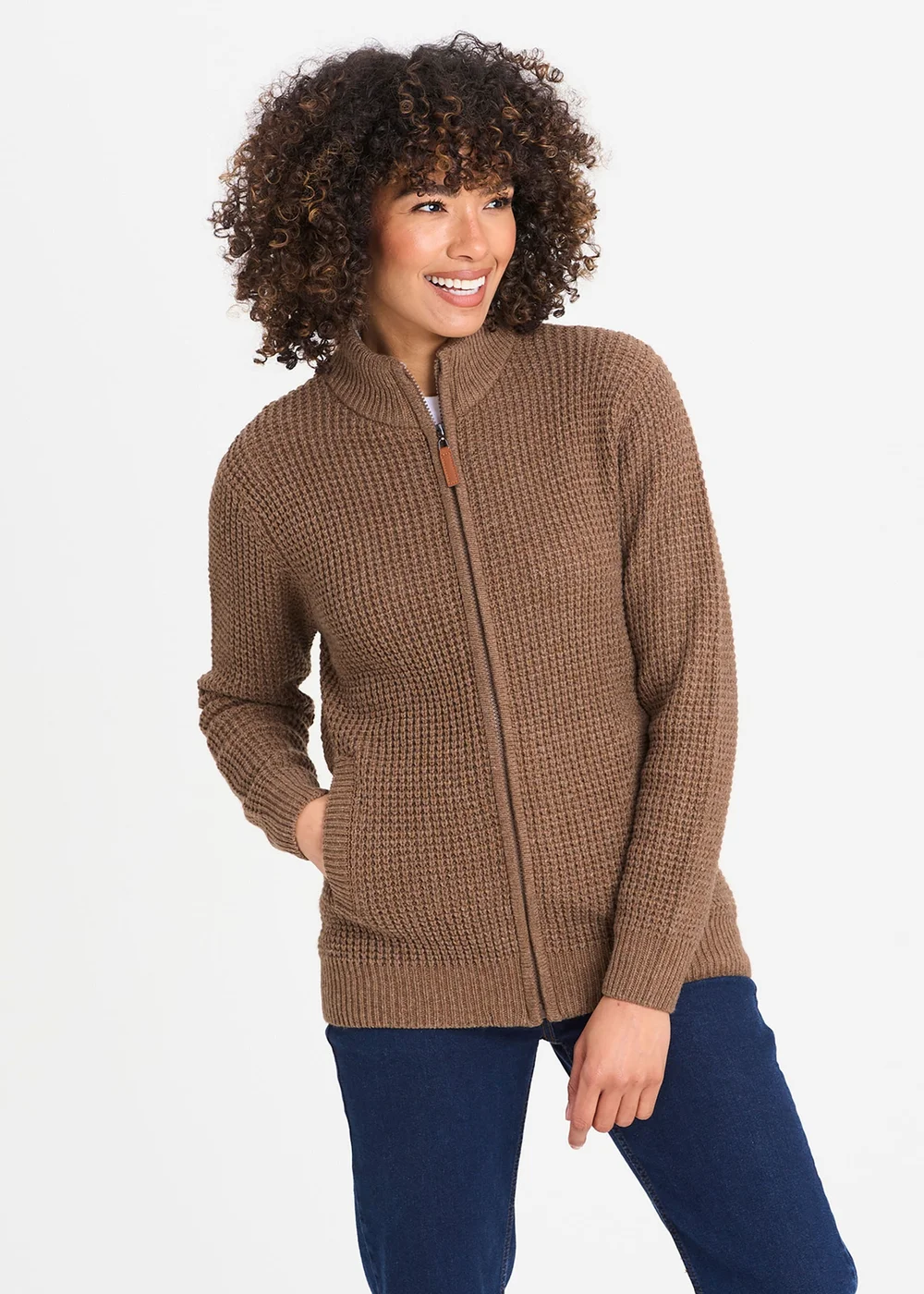 Cotton Traders Walnut Borg Trim Cardigan - XL Image 1