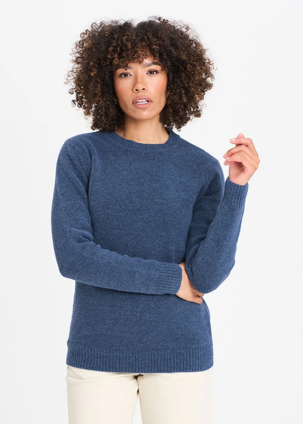 Cotton Traders Blue Dusk Cosy Knit Crew Neck Jumper - L Image 1