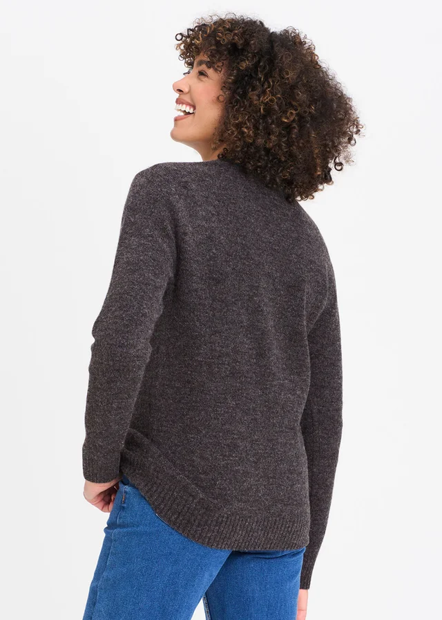 Cotton Traders Charcoal Cosy Knit Crew Neck Jumper