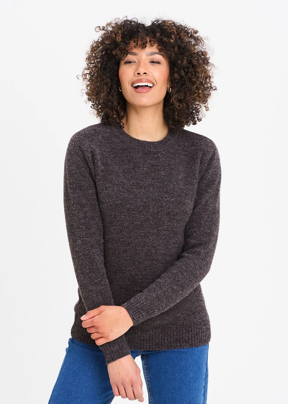 Cotton Traders Charcoal Cosy Knit Crew Neck Jumper - L Image 1