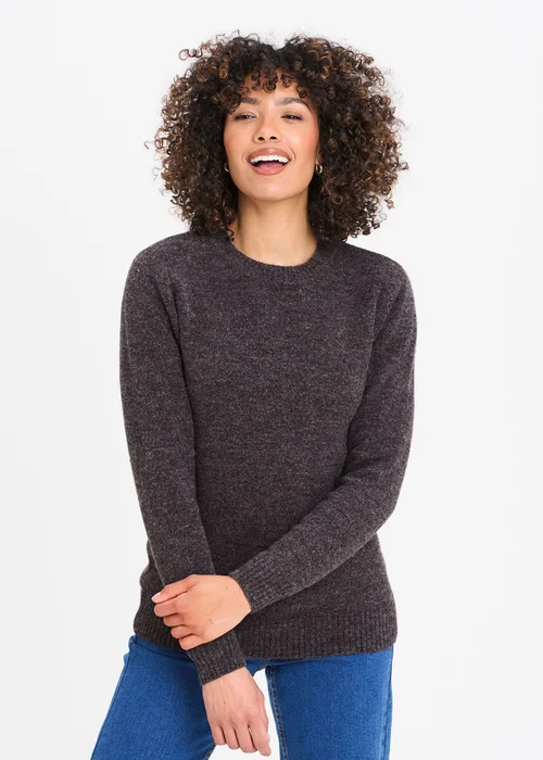 Cotton Traders Charcoal Cosy Knit Crew Neck Jumper - L Image 1