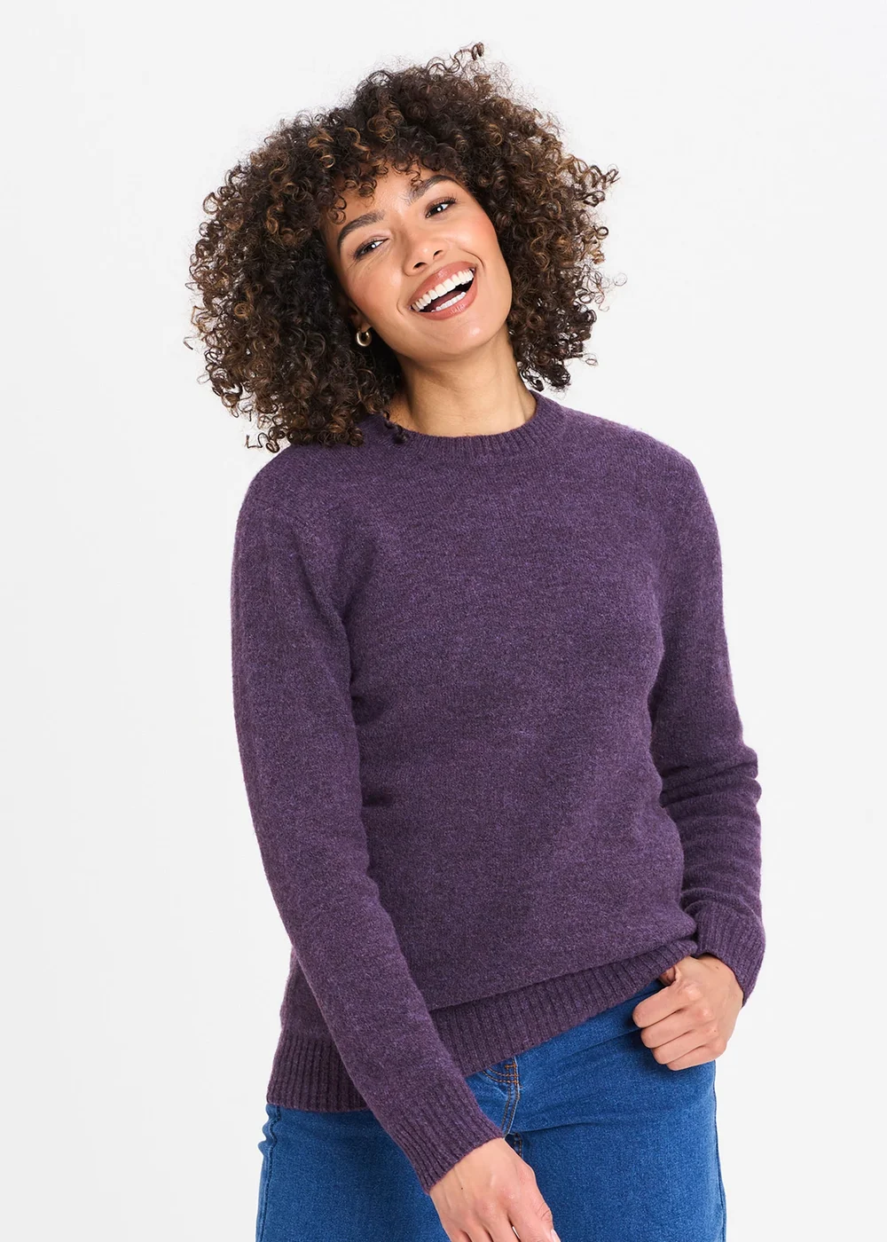 Cotton Traders Blackcurrant Cosy Knit Crew Neck Jumper - L Image 1