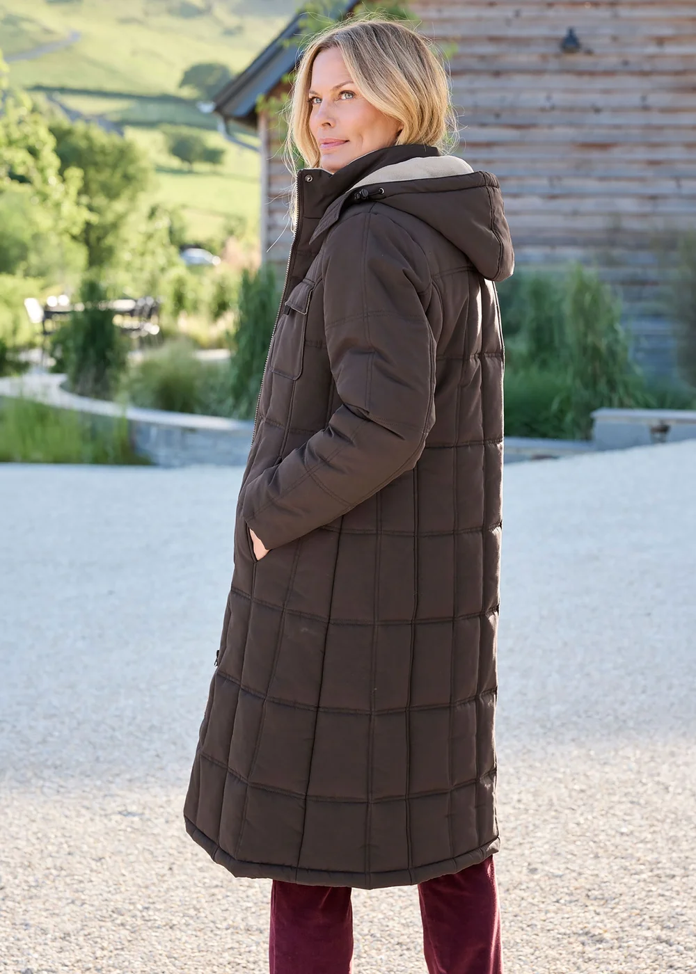 Cotton Traders Chocolate Long Padded Hooded Coat - 12 Image 3