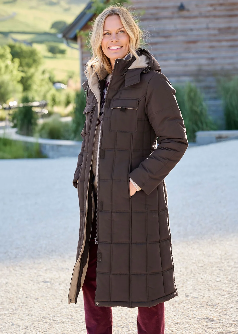 Cotton Traders Chocolate Long Padded Hooded Coat - 12 Image 2