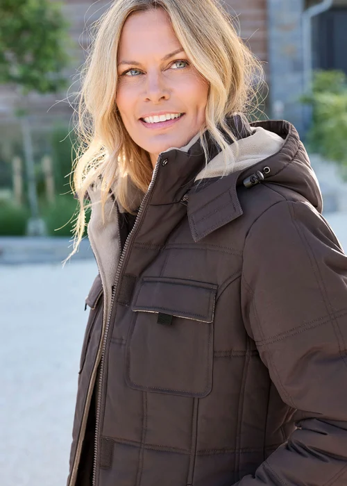 Cotton Traders Chocolate Long Padded Hooded Coat - 12 Image 4