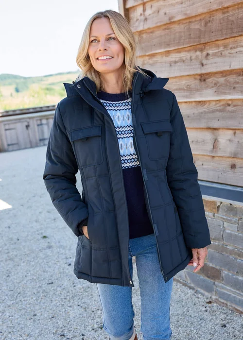 Cotton Traders Navy Short Padded Hooded Coat - 16 Image 2