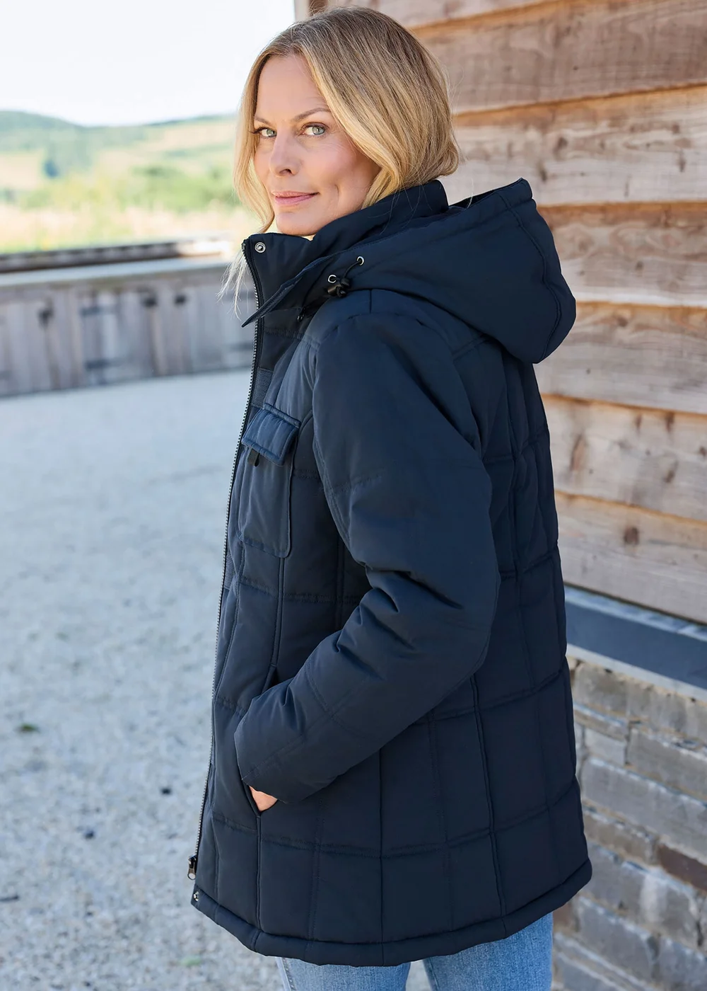 Cotton Traders Navy Short Padded Hooded Coat - 16 Image 3