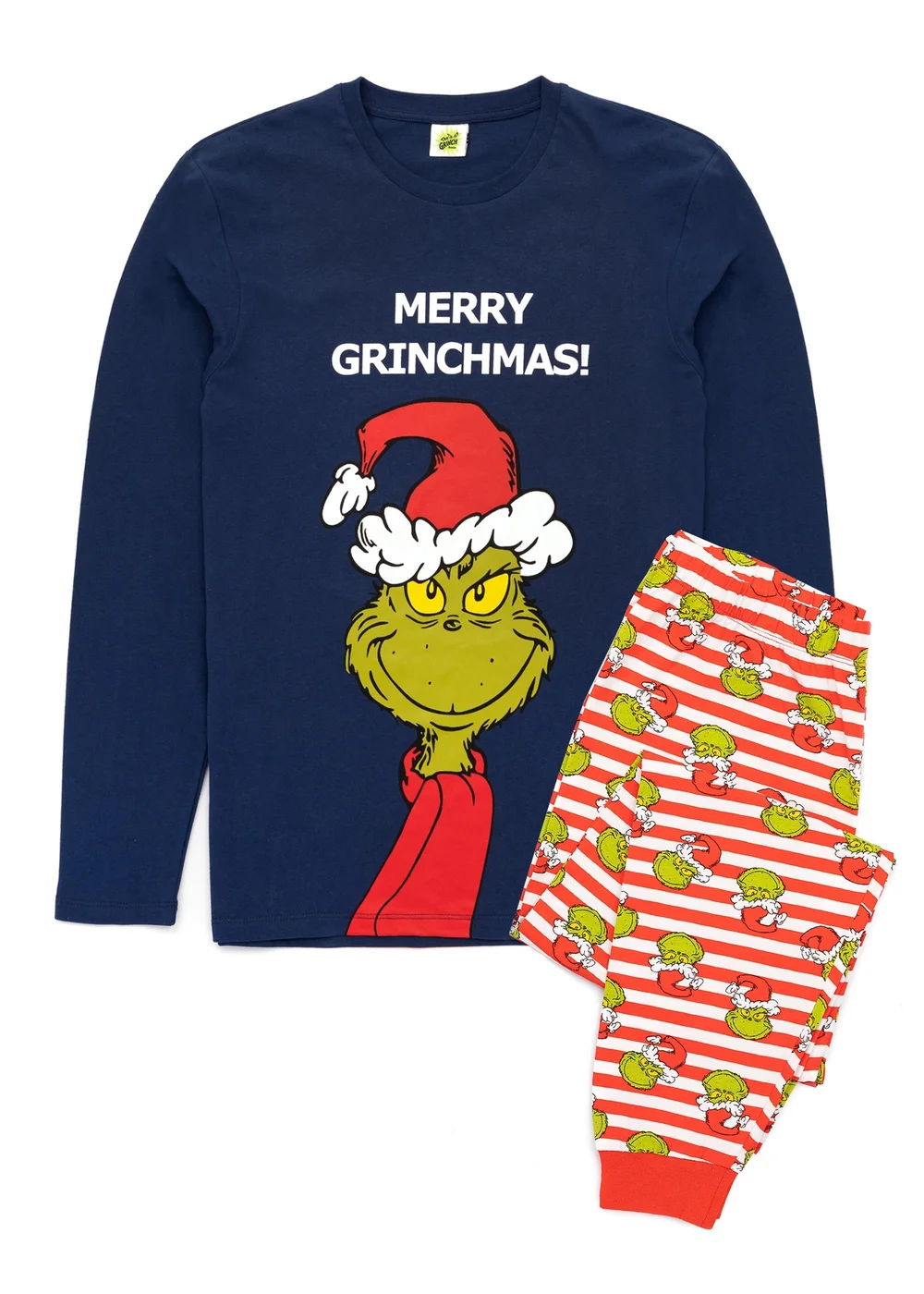 Vanilla Underground The Grinch Mens Blue Merry Grinchmas Long Sleeve Long Leg Pyjama Set (S-XXL) - 2XL Image 2