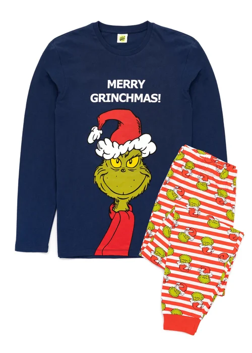 Vanilla Underground The Grinch Mens Blue Merry Grinchmas Long Sleeve Long Leg Pyjama Set (S-XXL) - 2XL Image 2