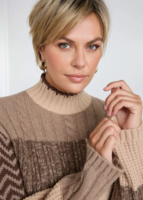 Cotton Traders Dark Brown Turtleneck Patchwork Jumper - 10 Image 4