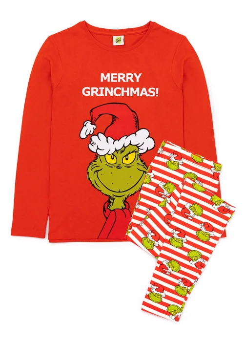Vanilla Underground The Grinch Unisex Red Merry Grinchmas Slogan Long Sleeve Long Leg Pyjama Set (S-XL) - XL Image 2
