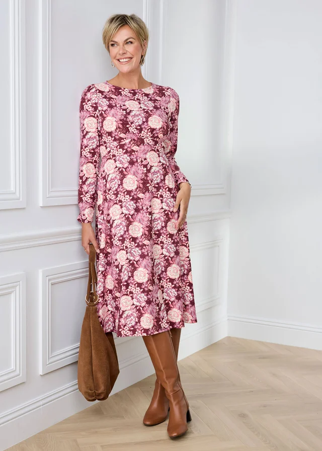 Cotton Traders Mulberry Print Jersey Midi Dress