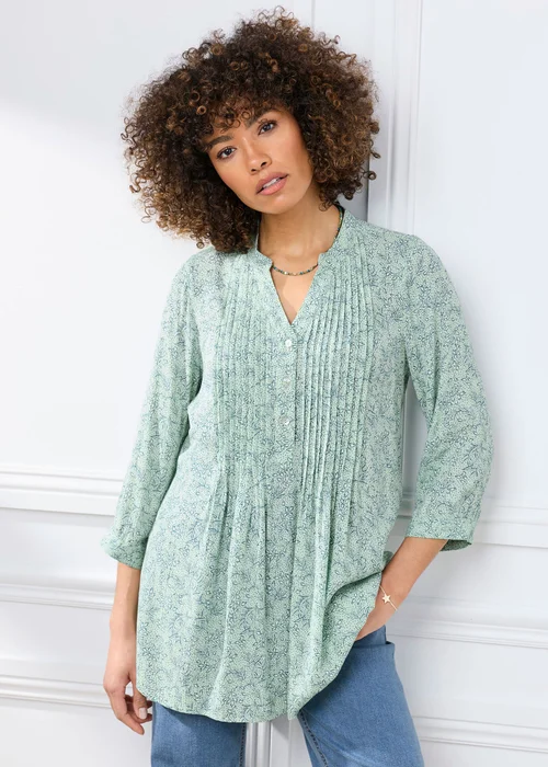 Cotton Traders Iced Mint Printed Crinkle Tunic - 10 Image 3