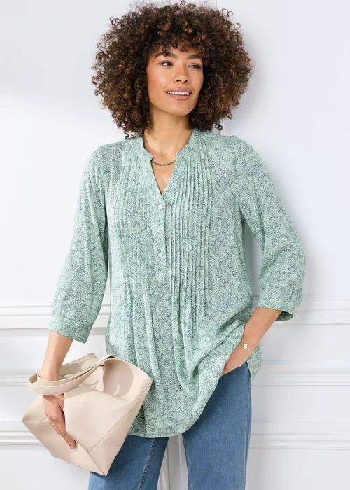 Cotton Traders Iced Mint Printed Crinkle Tunic - 10 Image 1