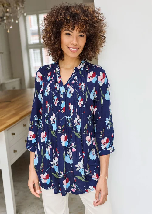 Cotton Traders Navy Printed Crinkle Tunic - 10 Image 1